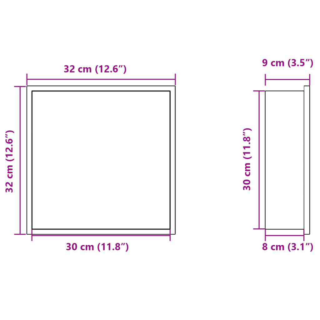 vidaXL Nicchia per Doccia Nero Opaco 32x32x9cm in Acciaio Inox