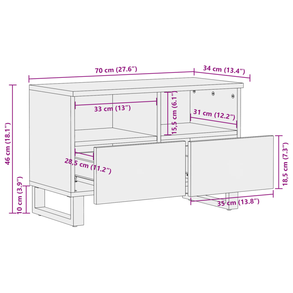 vidaXL Mobile Porta TV 70x34x46 cm in Legno Massello di Acacia