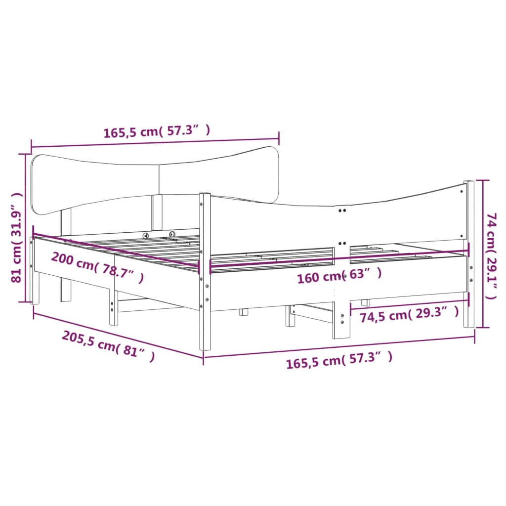 vidaXL Giroletto senza Materasso Bianco 160x200 cm Legno Massello Pino