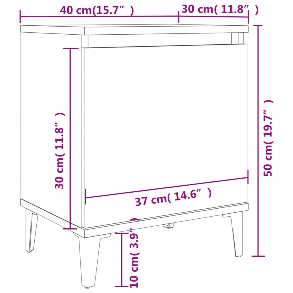 vidaXL Comodino con Gambe in Metallo Bianco 40x30x50 cm