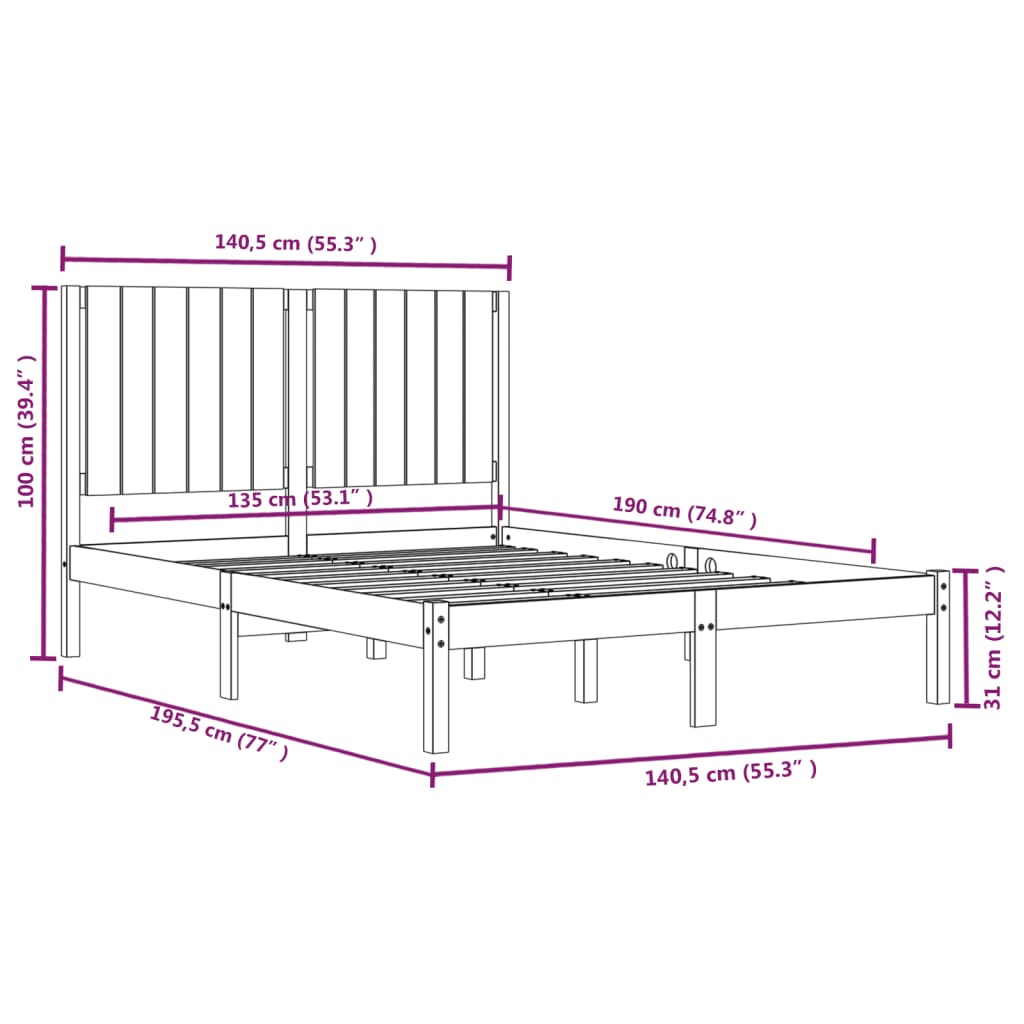 vidaXL Giroletto in Legno Massello 135x190 cm Small Double