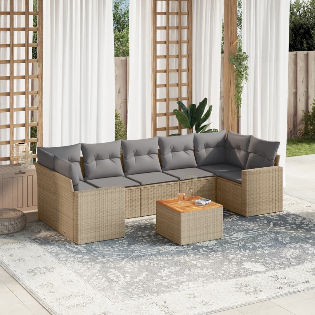 vidaXL Set Divano da Giardino 8 pz con Cuscini Beige Misto Polyrattan