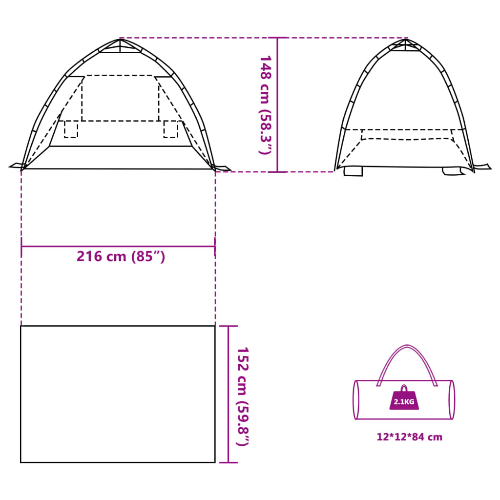 vidaXL Tenda da Spiaggia 2 Persone Verde Rilascio Rapido Impermeabile