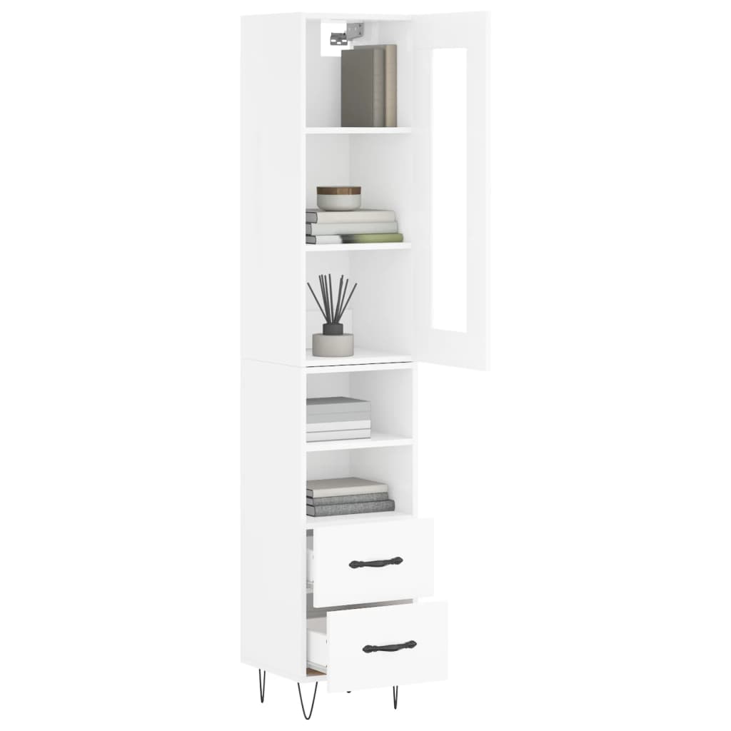 vidaXL Credenza 34,5x34x180 cm in Legno Multistrato Bianco Lucido