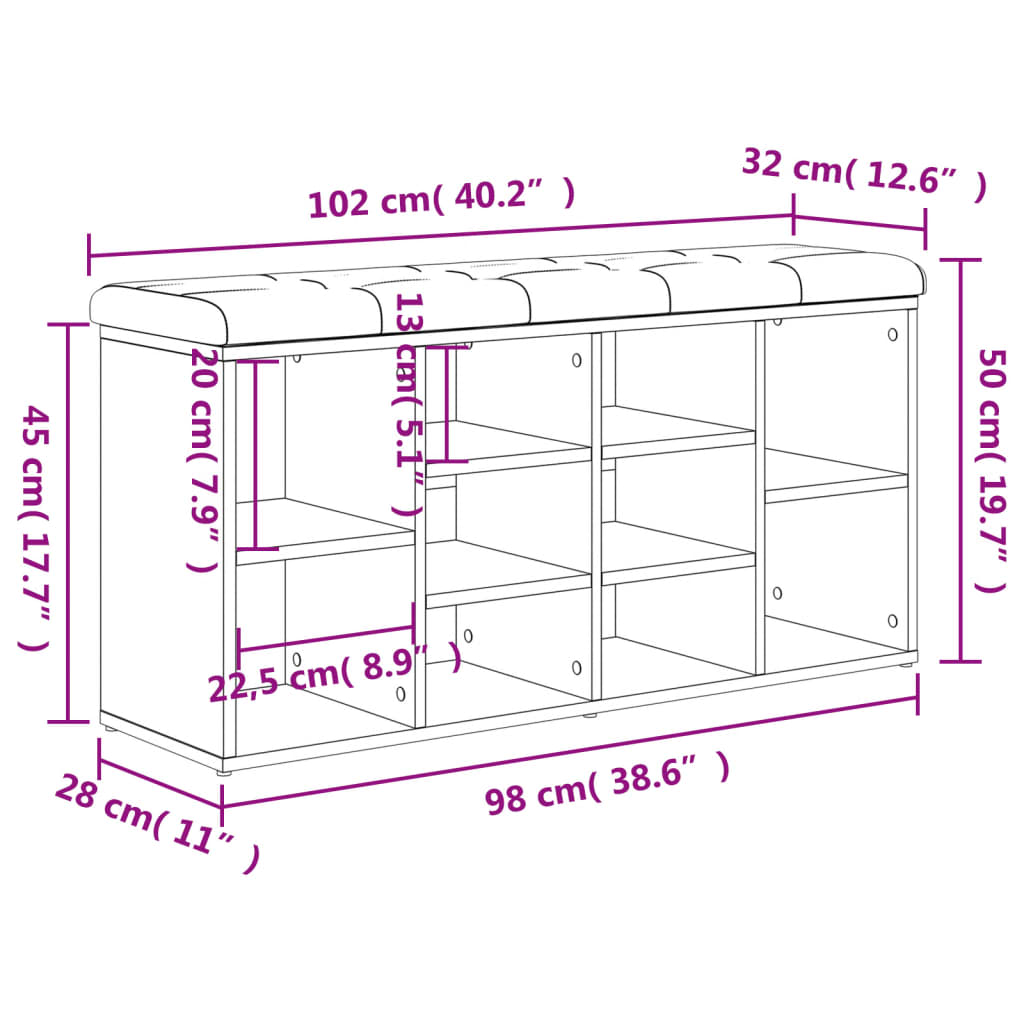 vidaXL Panca Porta Scarpe Rovere Sonoma 102x32x50 cm Legno Multistrato