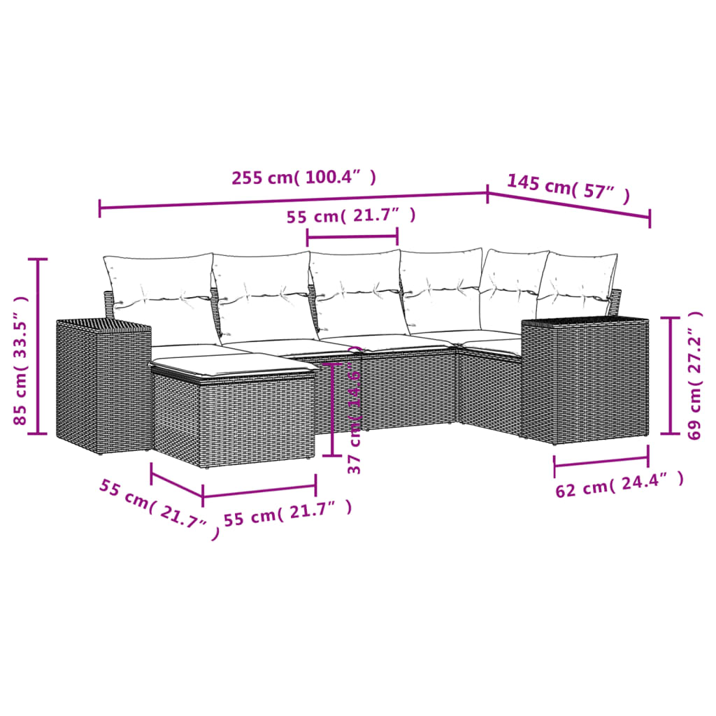 vidaXL Set Divano da Giardino 6 pz con Cuscini Grigio in Polyrattan