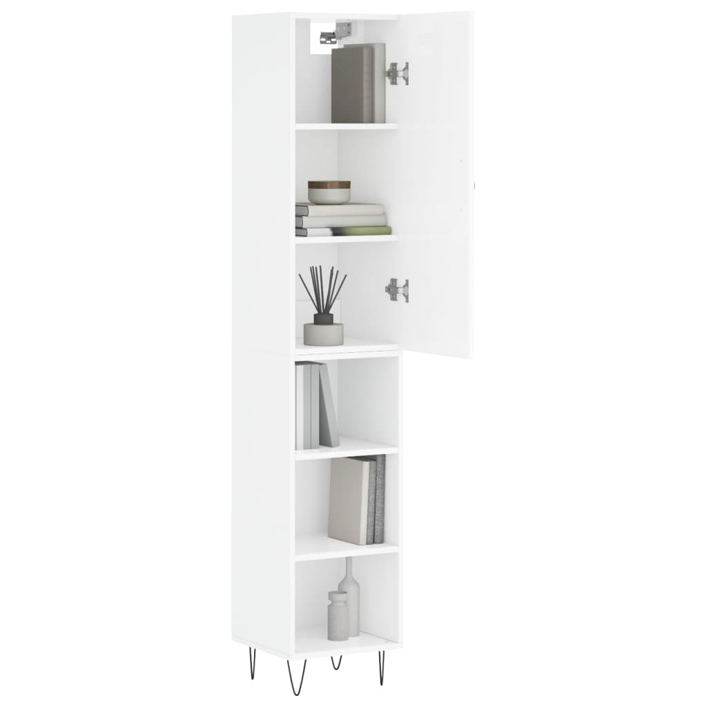 vidaXL Credenza 34,5x34x180 cm in Legno Multistrato Bianco Lucido