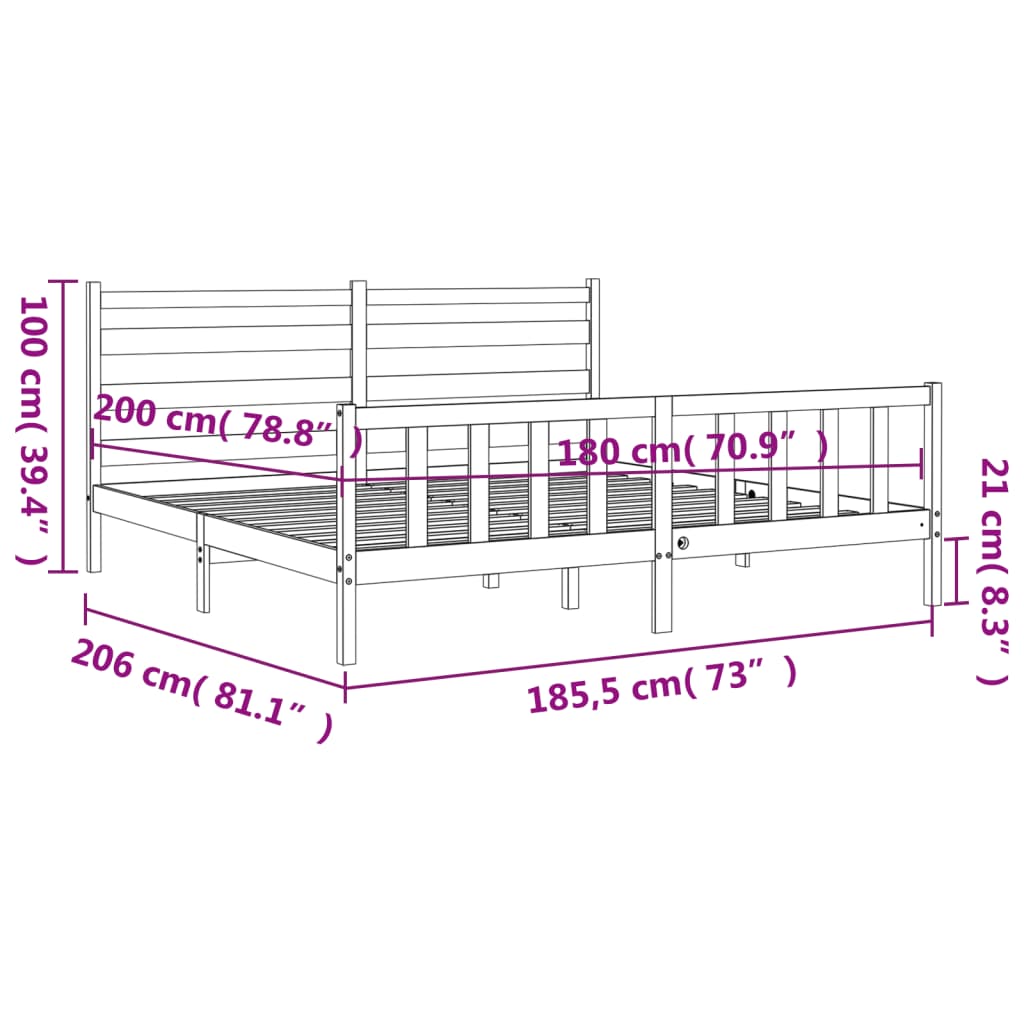 vidaXL Giroletto con Testiera 180x200 cm in Legno Massello