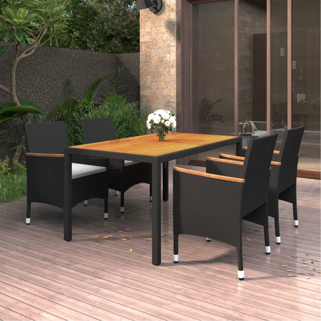 vidaXL Set da Pranzo per Giardino 5 pz in Polyrattan Nero