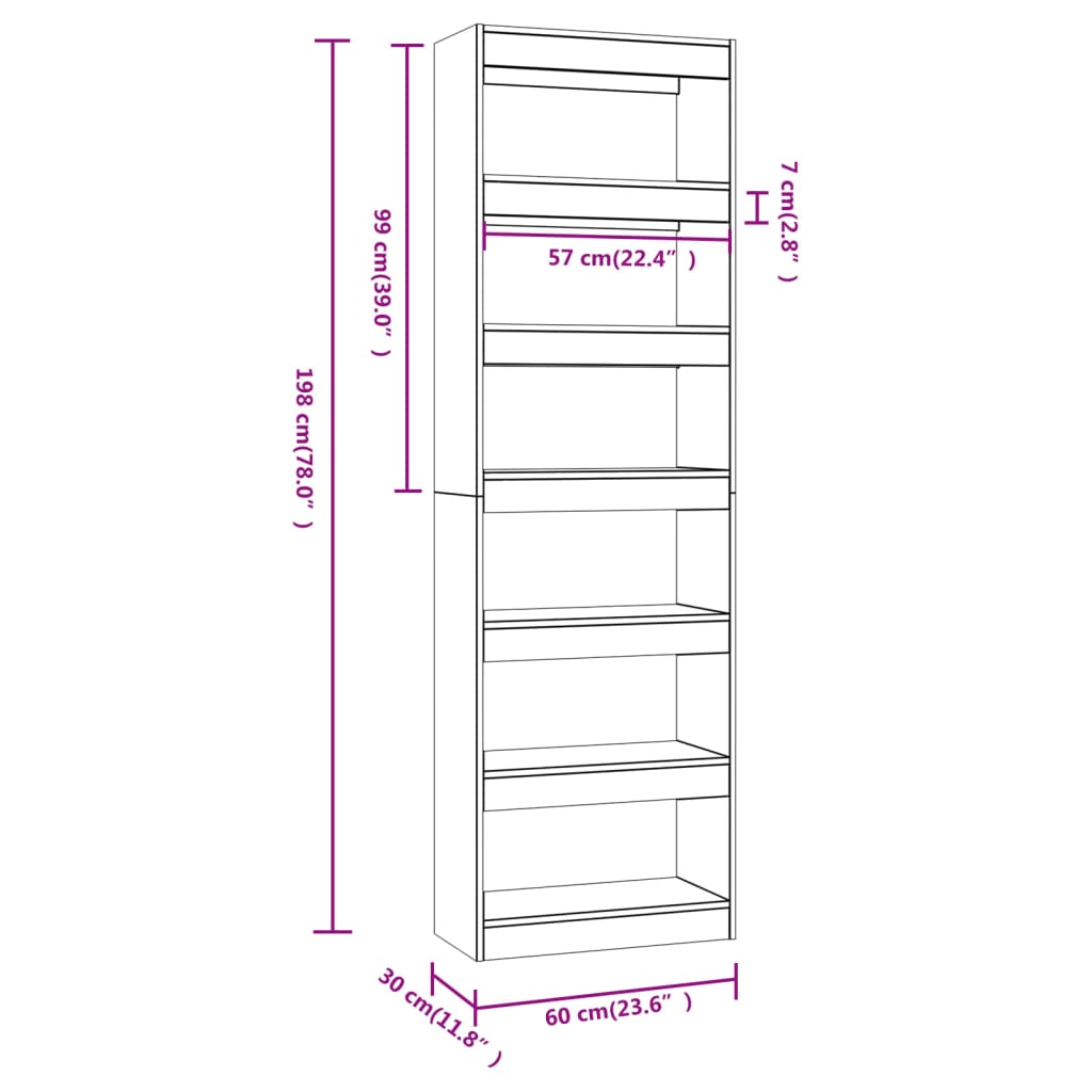 vidaXL Libreria/Divisorio Bianco Lucido 60x30x198 cm