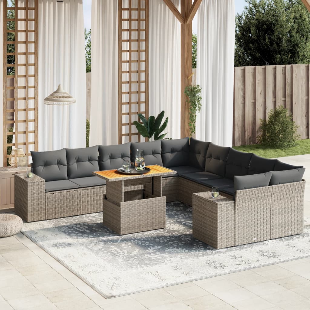 vidaXL Set Divani da Giardino 11 pz con Cuscini in Polyrattan Grigio