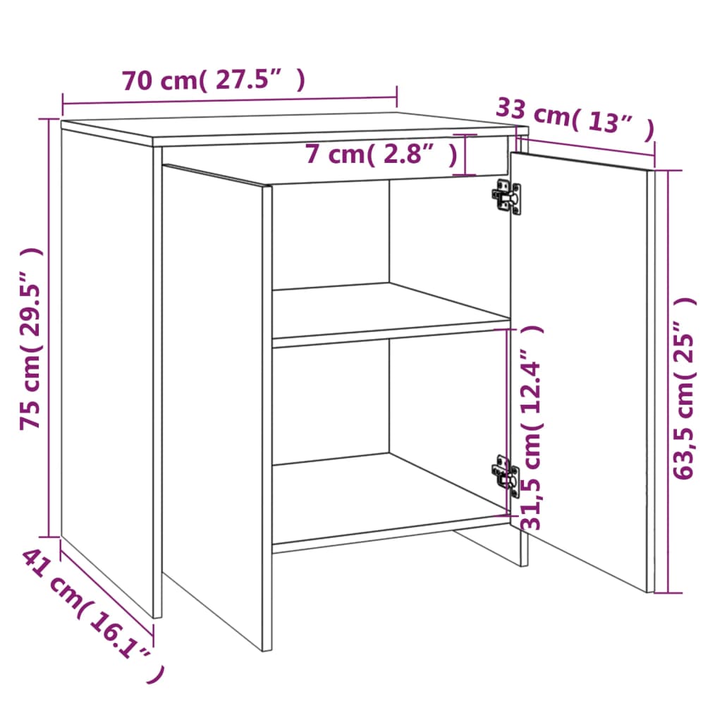 vidaXL Credenza Grigio Sonoma 70x41x75 cm in Legno Multistrato