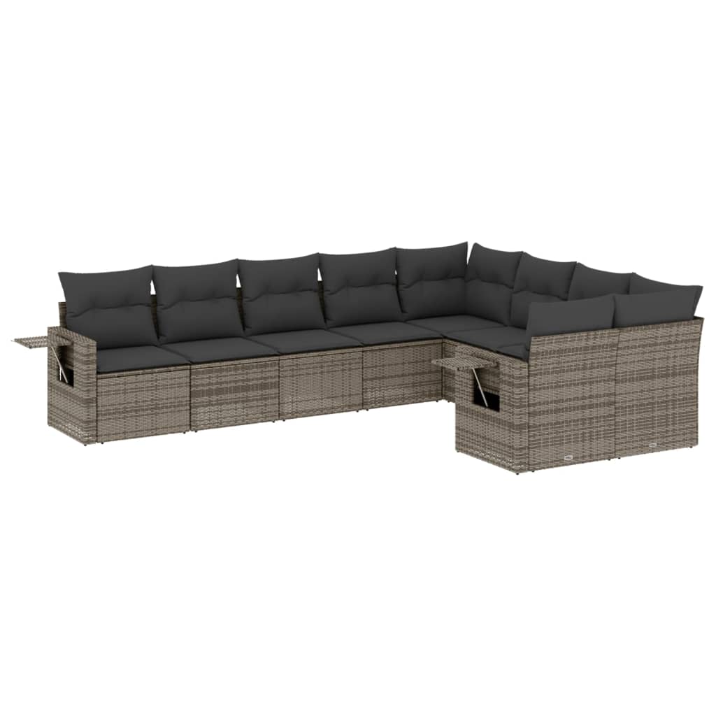 vidaXL Set Divano da Giardino 9 pz con Cuscini Grigio in Polyrattan