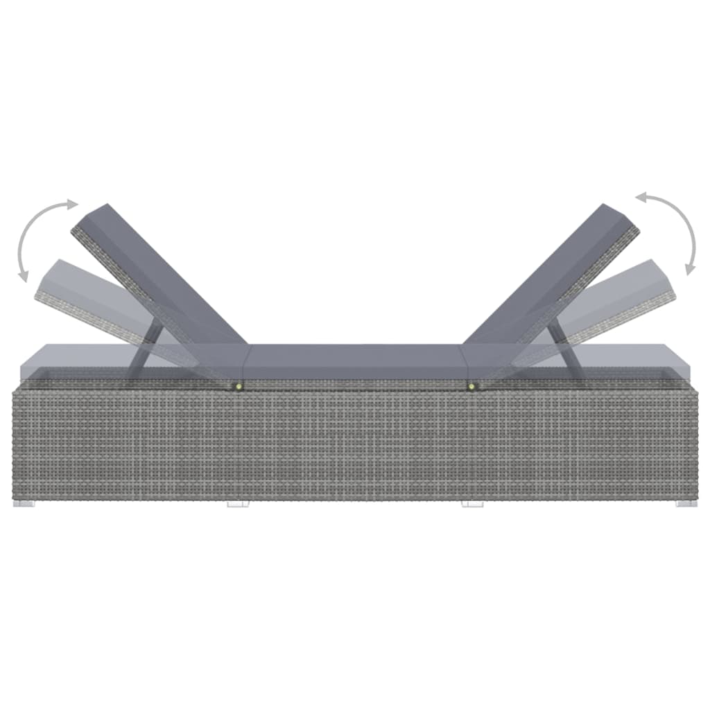 vidaXL Lettino Prendisole con Cuscino e Tavolino in Polyrattan Grigio