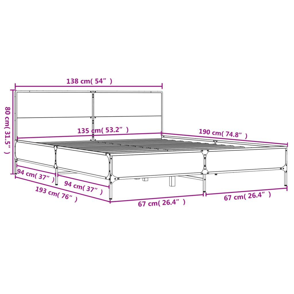 vidaXL Giroletto Rovere Fumo 135x190 cm in Legno Multistrato Metallo