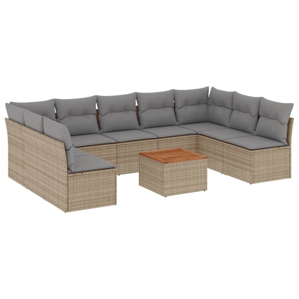 vidaXL Set Divano da Giardino 10 pz con Cuscini Beige Misto Polyrattan