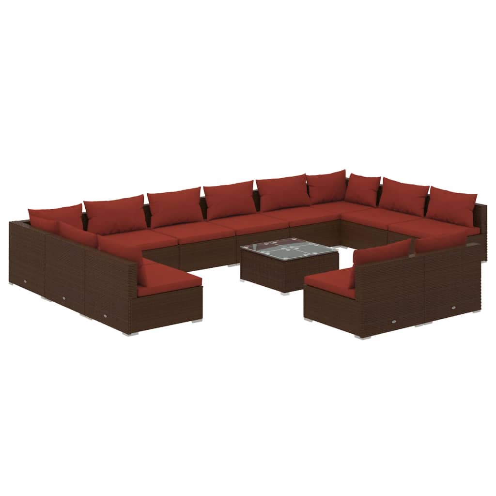 vidaXL Set Divani da Giardino 13 pz con Cuscini in Polyrattan Marrone