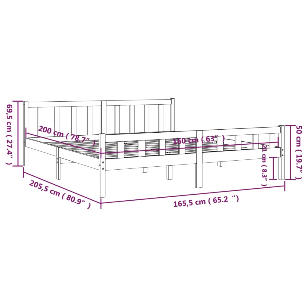 vidaXL Giroletto Grigio in Legno Massello 160x200 cm