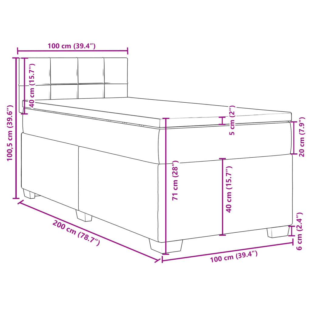 vidaXL Giroletto a Molle con Materasso Grigio Scuro 100x200 cm Tessuto