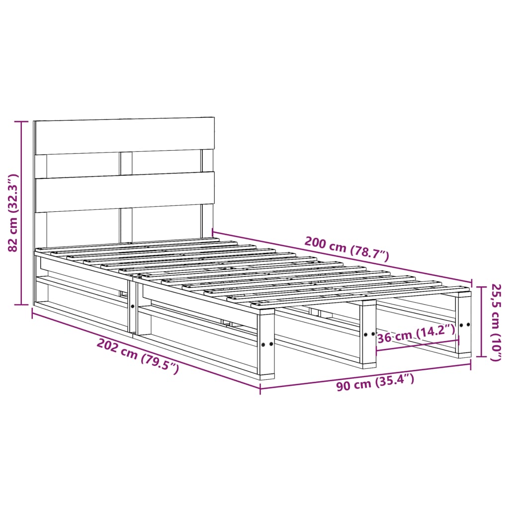 vidaXL Letto senza Materasso Bianco 90x200 cm Legno Massello di Pino