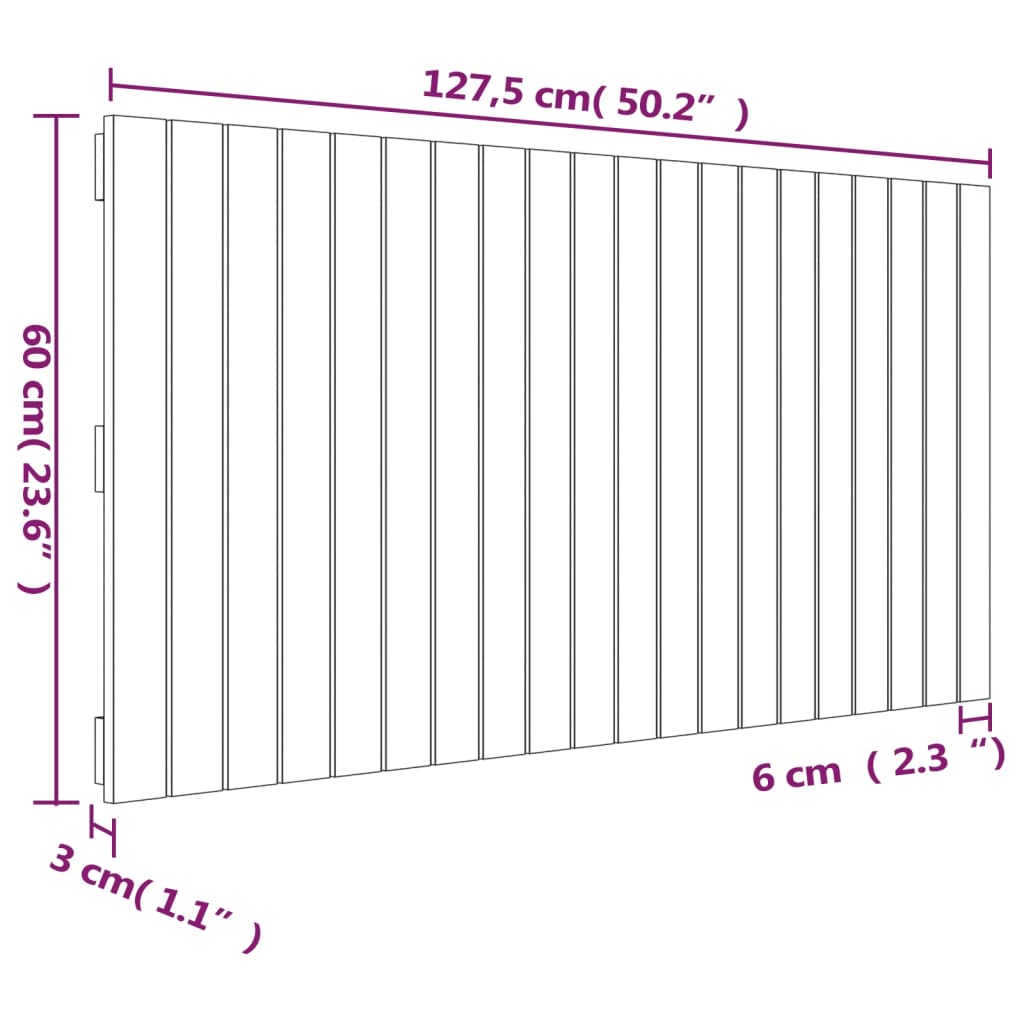 vidaXL Testiera da Parete Nera 127,5x3x60 cm in Legno Massello di Pino