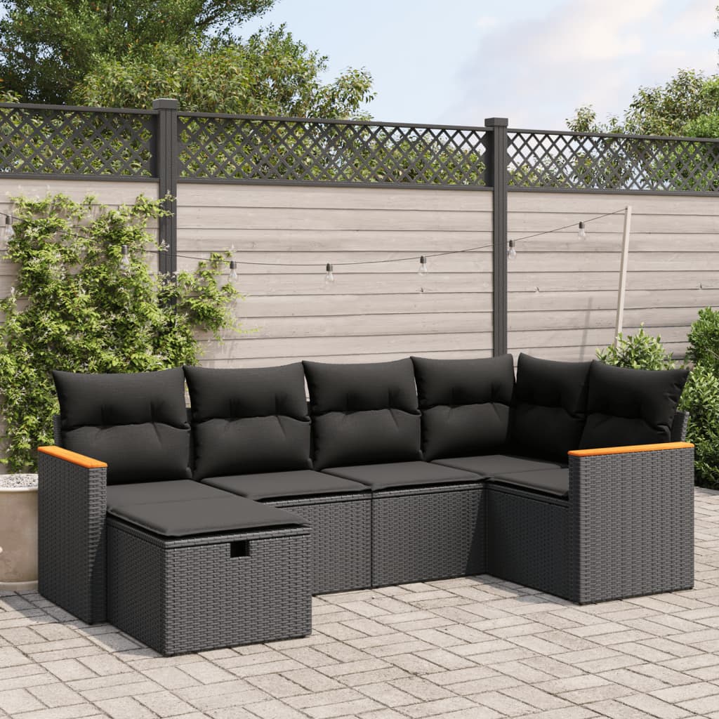 vidaXL Set Divano da Giardino 6 pz con Cuscini Nero in Polyrattan