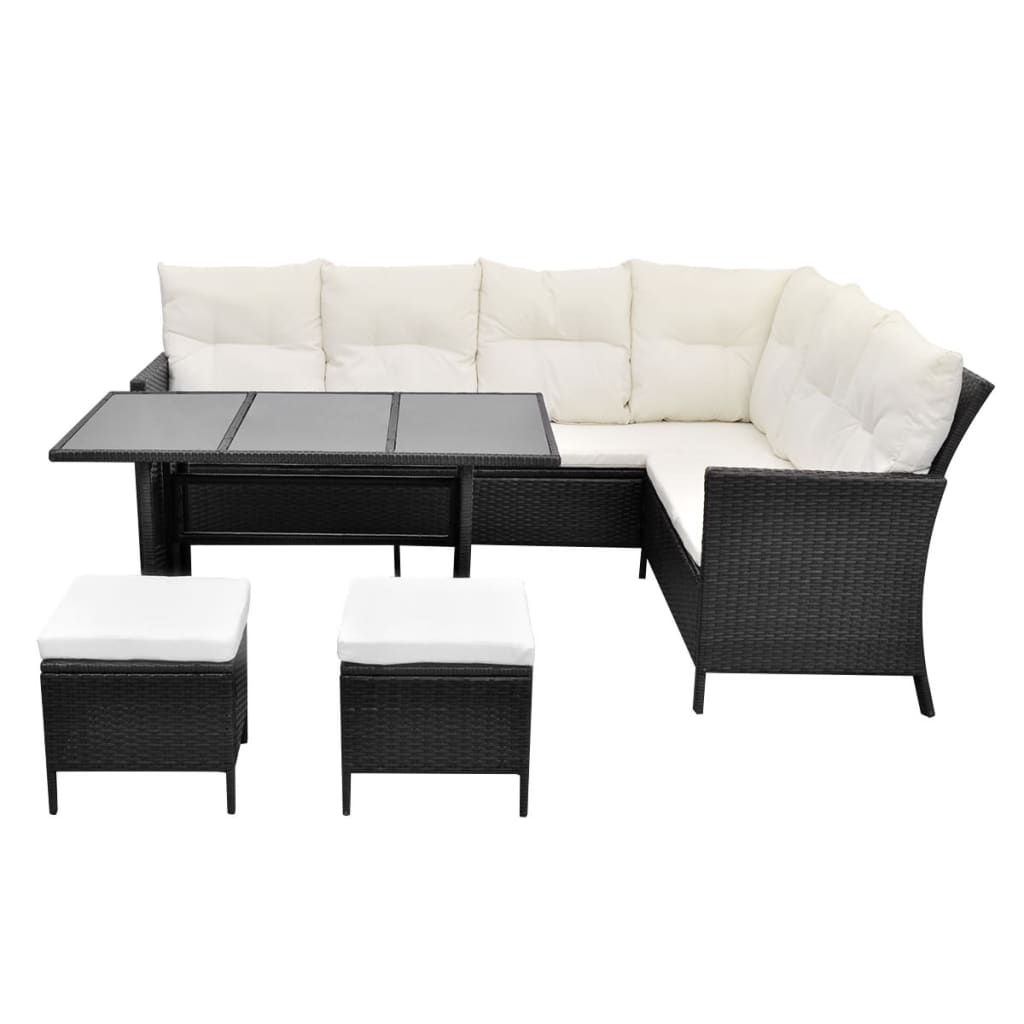 vidaXL Set Divani da Giardino 4 pz con Cuscini in Polyrattan Nero