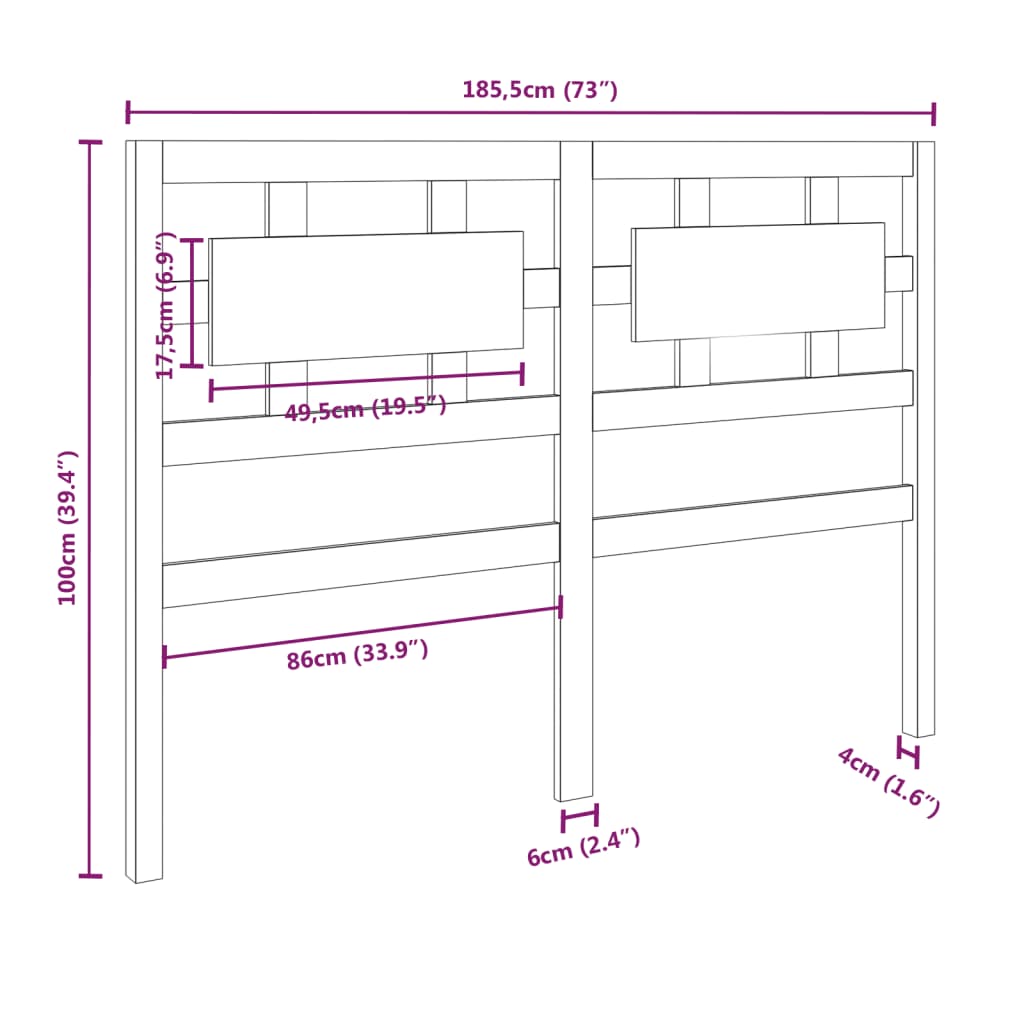 vidaXL Testiera per Letto ambra 185,5x4x100 cm Legno Massello di Pino