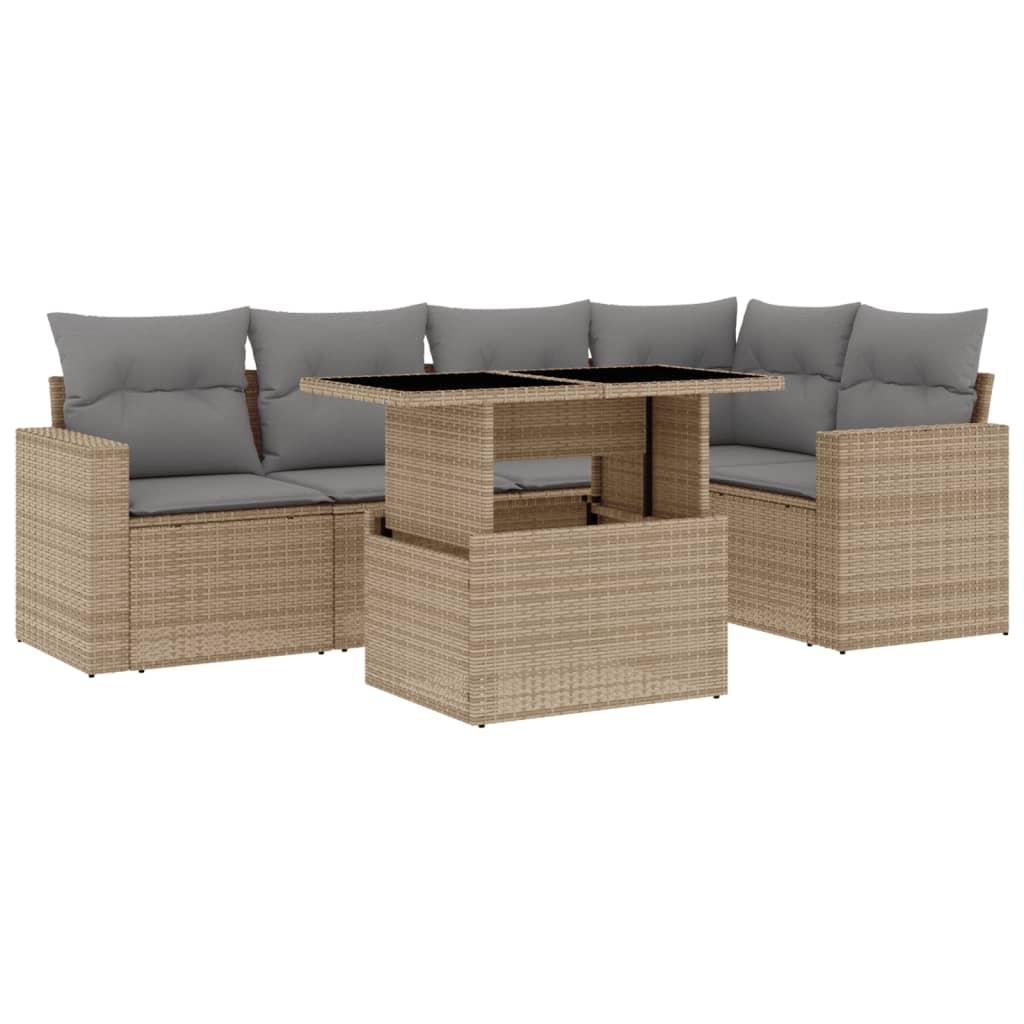 vidaXL Set Divano da Giardino 6 pz con Cuscini Beige in Polyrattan