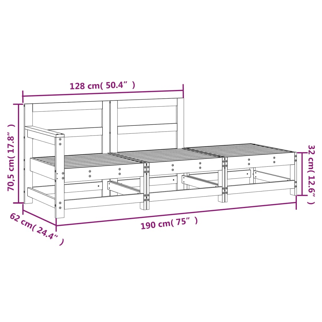 vidaXL Set Salotto da Giardino 3 pz Grigio in Legno Massello di Pino