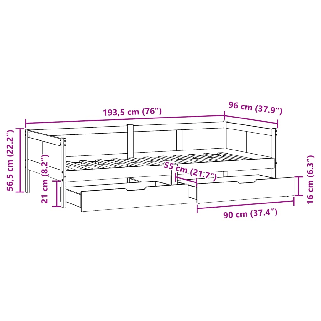 vidaXL Dormeuse con Cassetti Bianco 90x190 cm Legno Massello di Pino