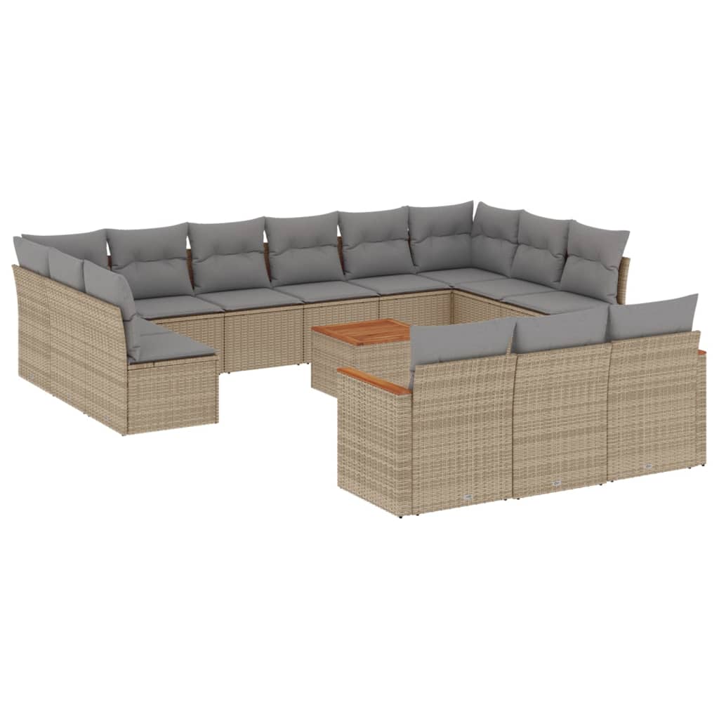 vidaXL Set Divano da Giardino 14 pz con Cuscini Beige Misto Polyrattan