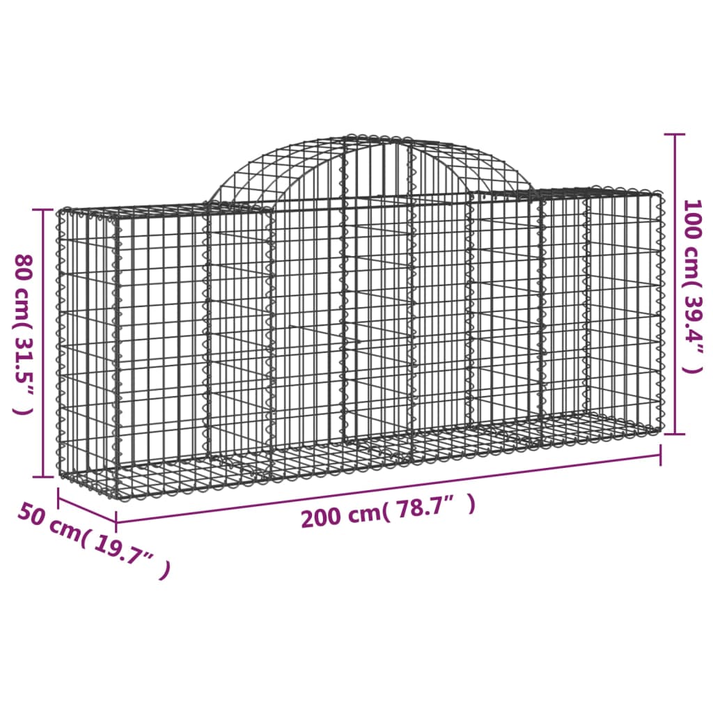 vidaXL Cesti Gabbioni ad Arco 2 pz 200x50x80/100 cm Ferro Zincato