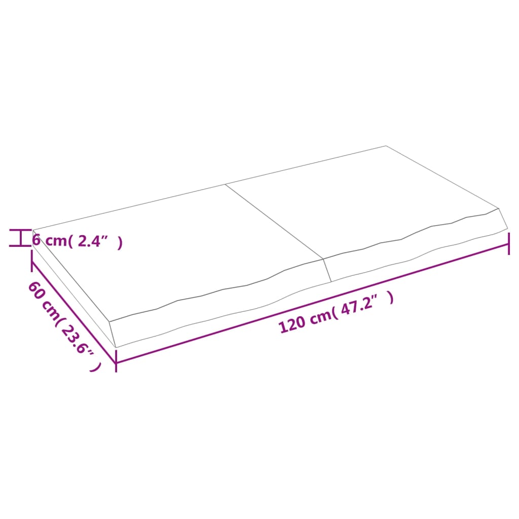 vidaXL Piano Bagno Marrone 120x60x(2-6) cm Legno Massello Trattato