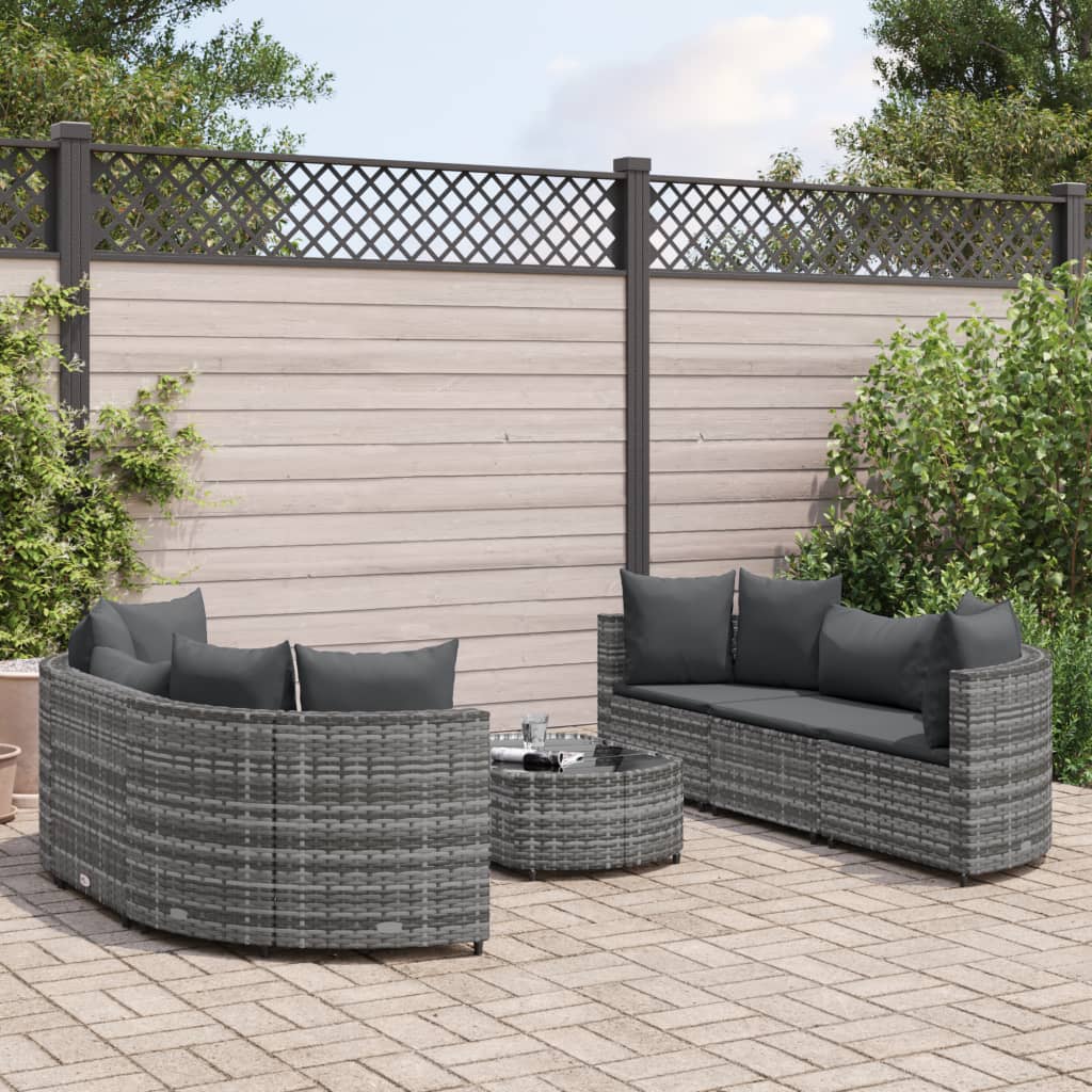 vidaXL Set Divani da Giardino 7 pz con Cuscini Grigio in Polyrattan