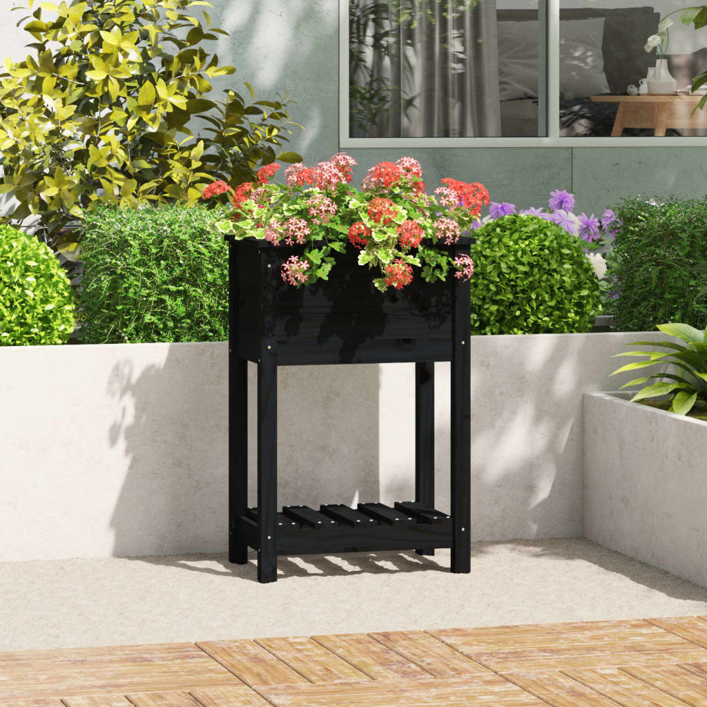 vidaXL Fioriera con Mensola Nera 54x34,5x81 cm Legno Massello di Pino