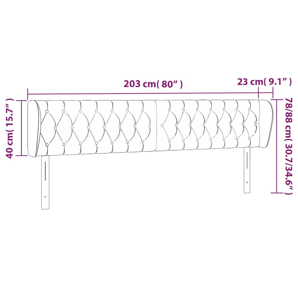 vidaXL Testiera ad Orecchio Grigio Scuro 203x23x78/88 cm in Velluto