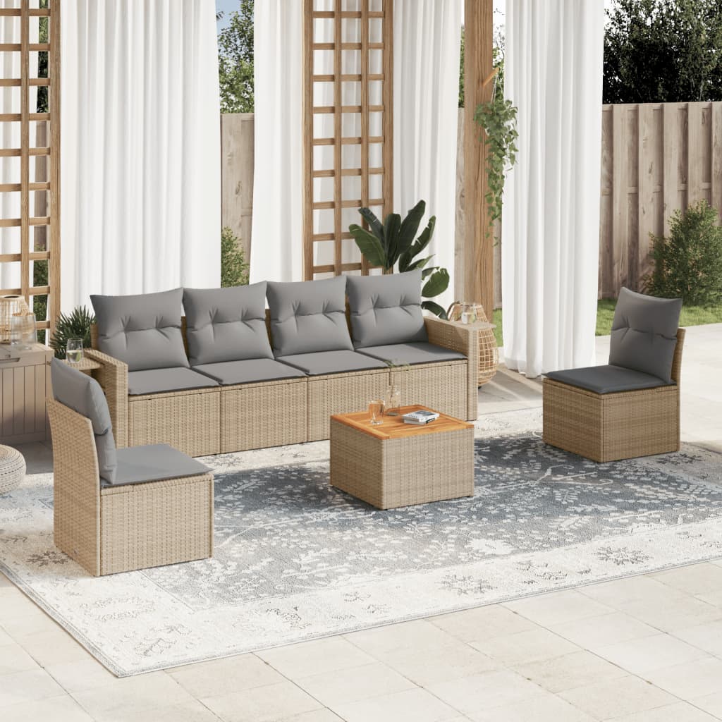 vidaXL Set Divani da Giardino 7 pz con Cuscini Beige in Polyrattan