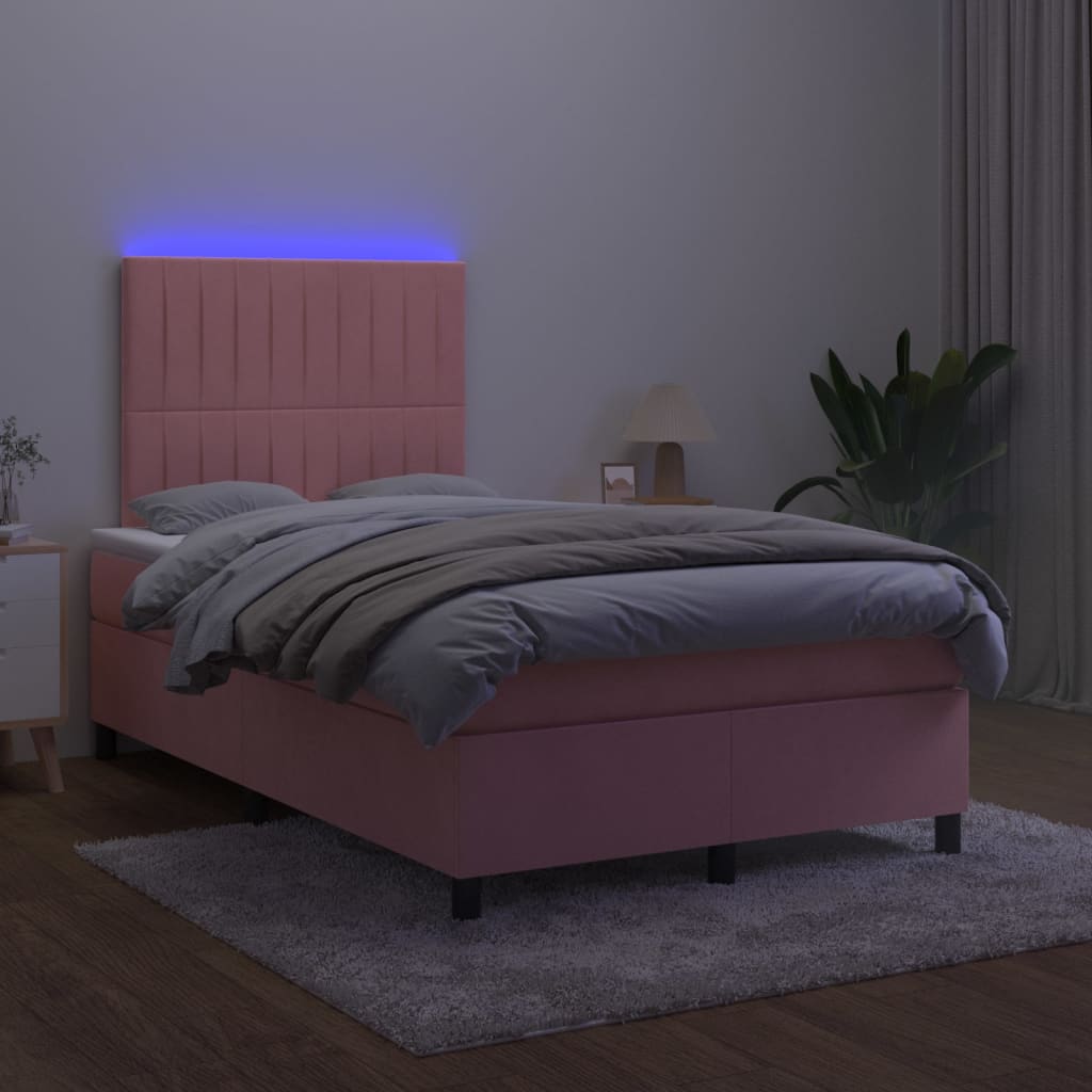 vidaXL Letto a Molle con Materasso e LED Rosa 120x200 cm in Velluto