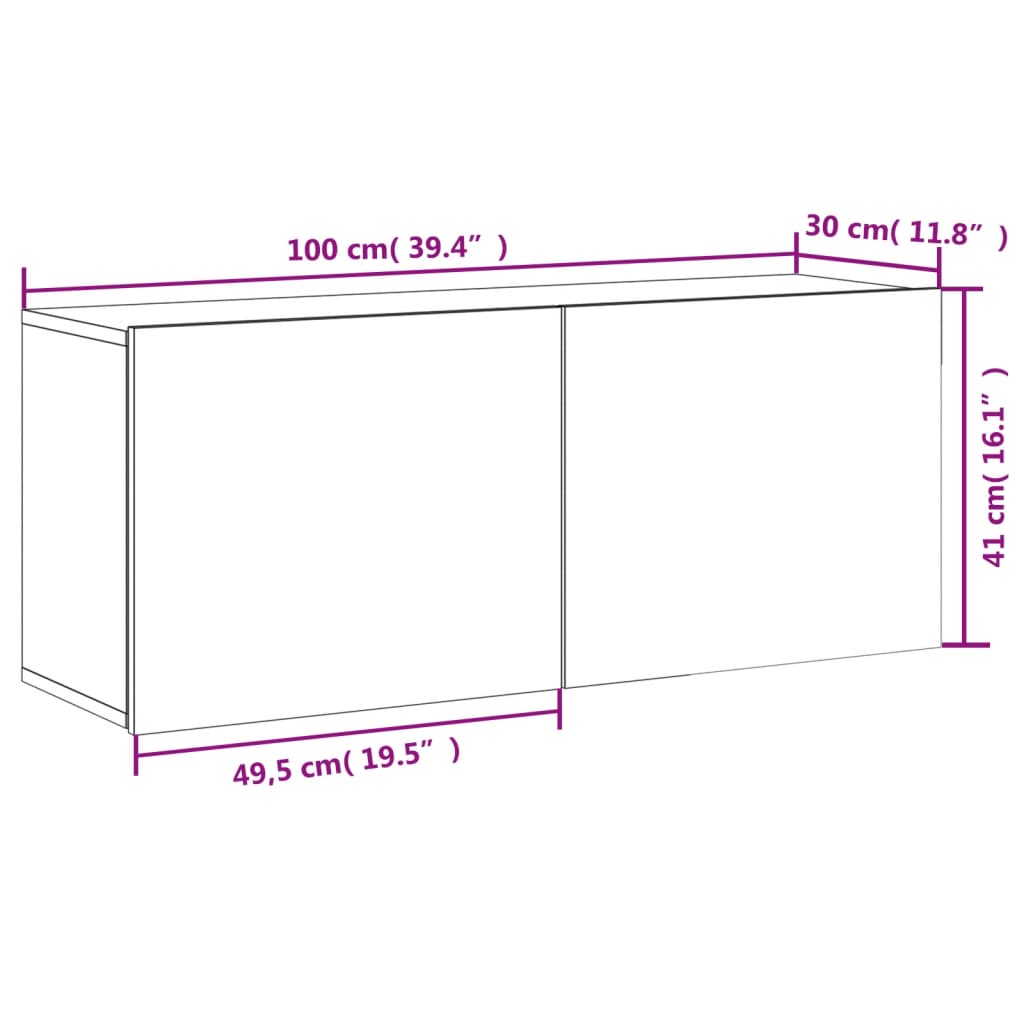 vidaXL Mobile TV a Parete Rovere Sonoma 100x30x41 cm