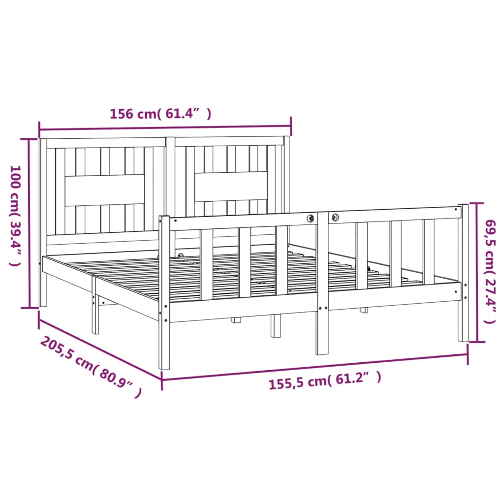 vidaXL Giroletto con Testiera Legno Massello Pino 150x200 cm King