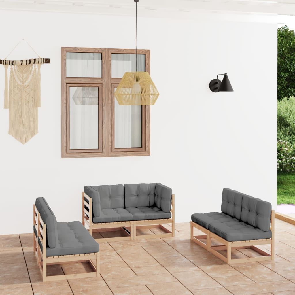 vidaXL Set Divani da Giardino 6 pz con Cuscini Legno Massello Pino