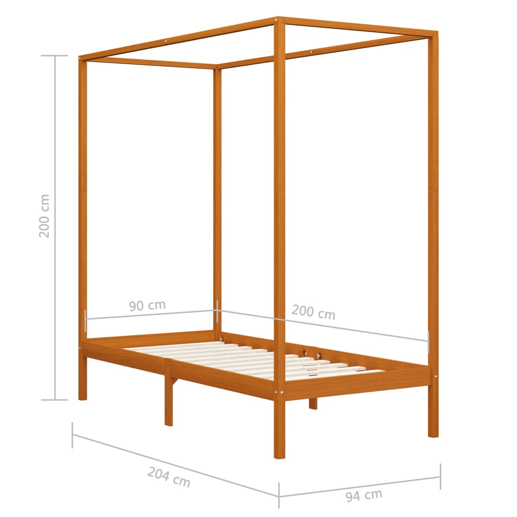 vidaXL Giroletto senza Materasso Ambrato Legno Massello Pino 90x200 cm