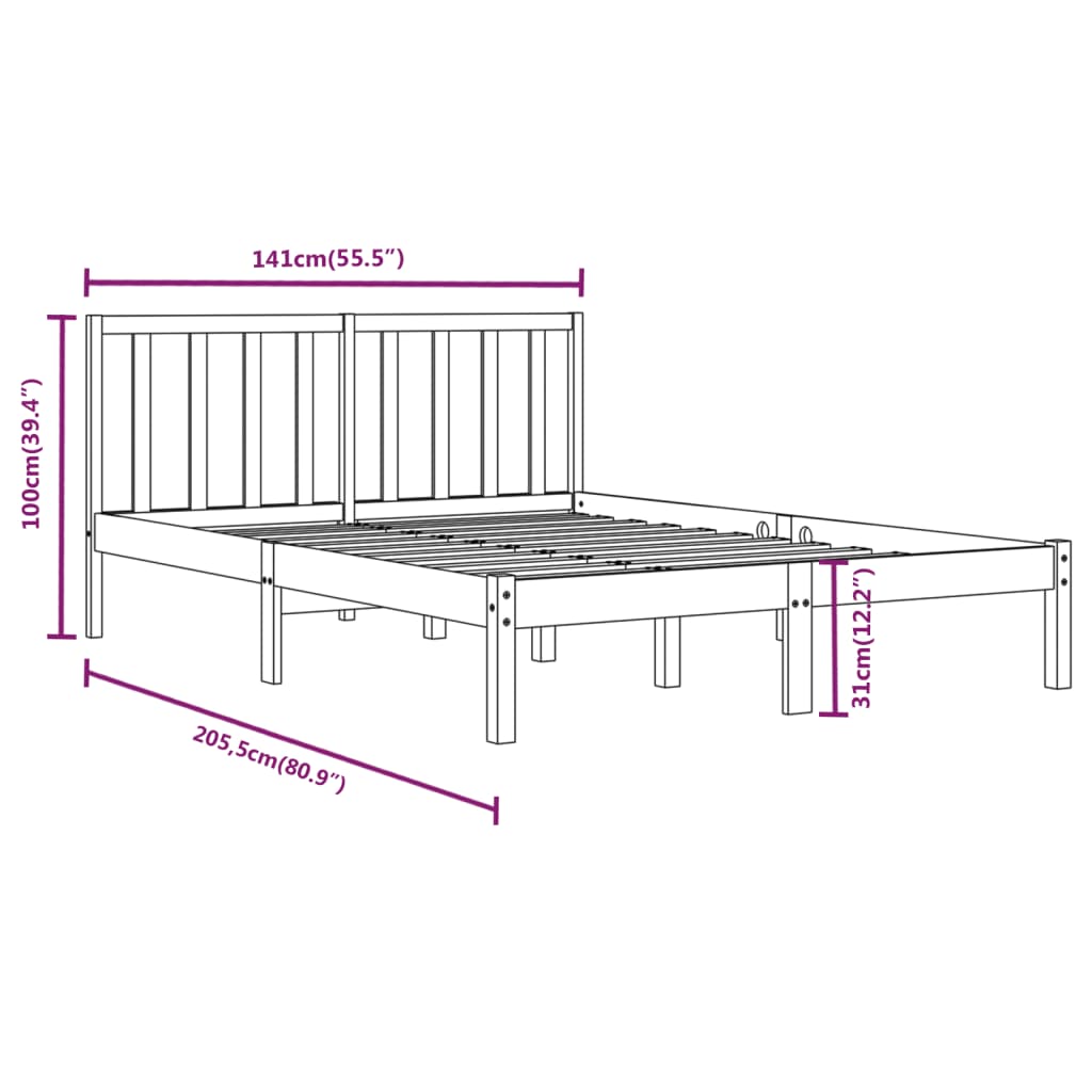 vidaXL Giroletto Nero in Legno Massello 135x190 cm Double