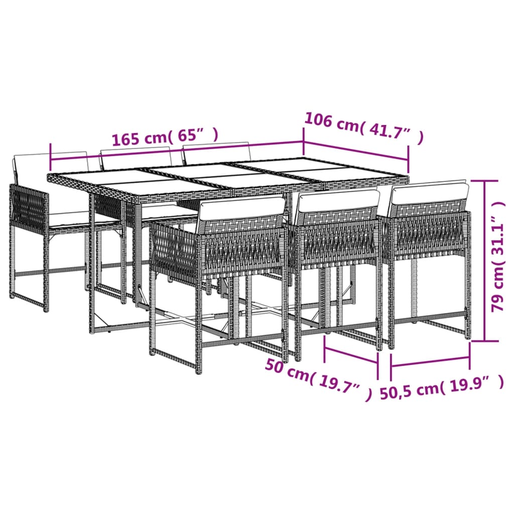 vidaXL Set da Pranzo da Giardino 7 pz con Cuscini Beige in Polyrattan