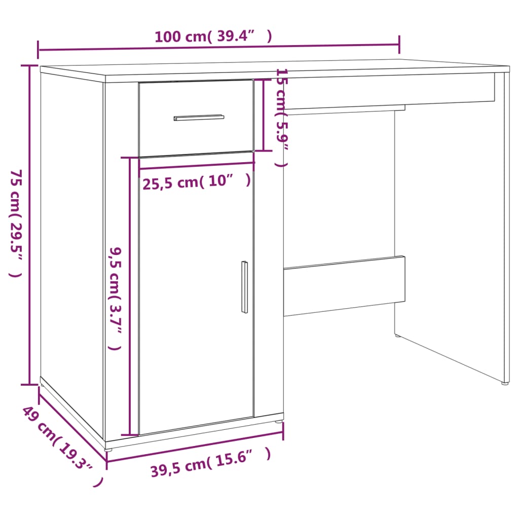 vidaXL Scrivania Grigio Sonoma 100x49x75 cm in Legno Multistrato