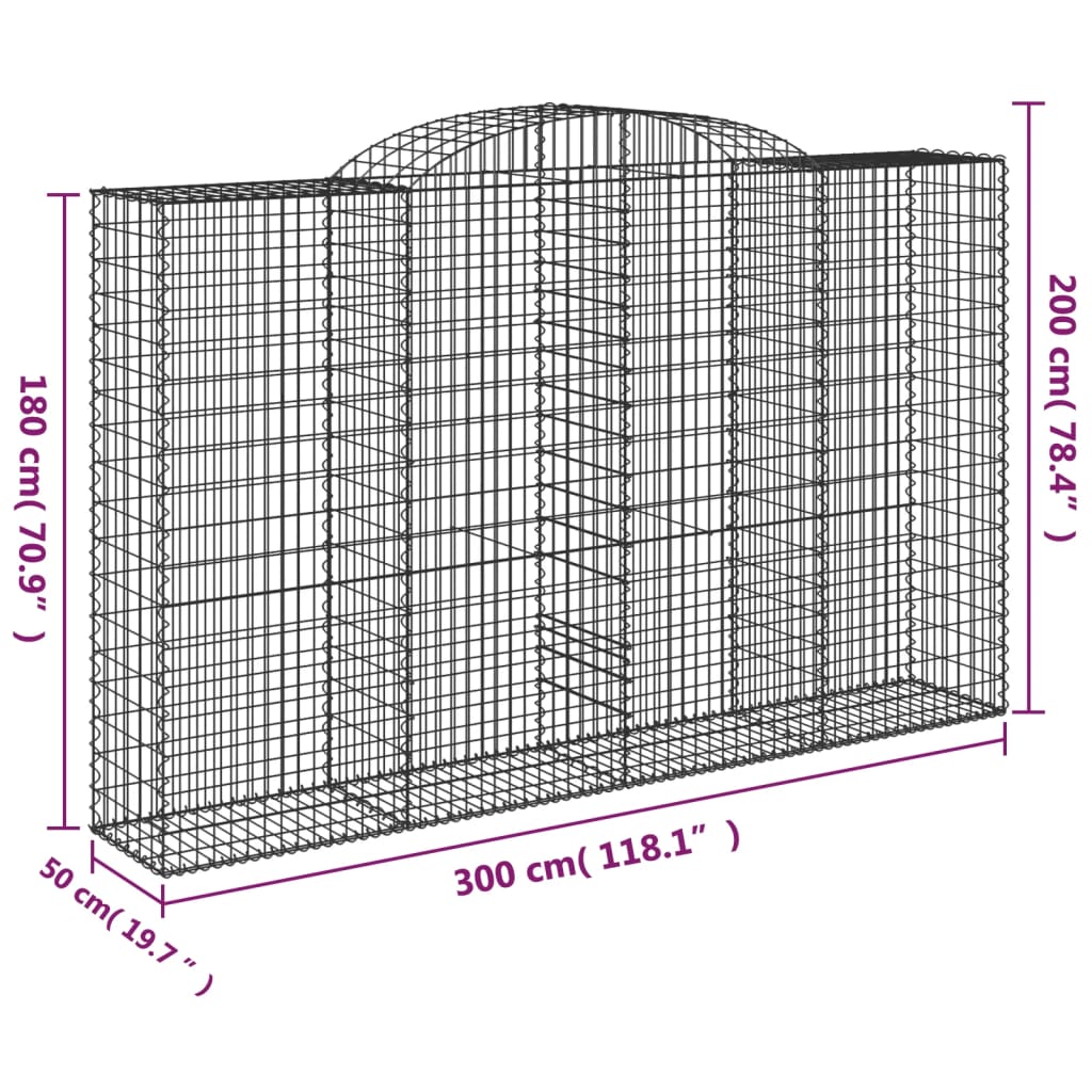 vidaXL Cesto Gabbione ad Arco 300x50x180/200 cm Ferro Zincato