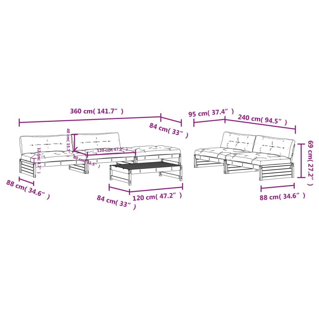 vidaXL Set Divani da Giardino 6 pz con Cuscini in Legno Massello ambra