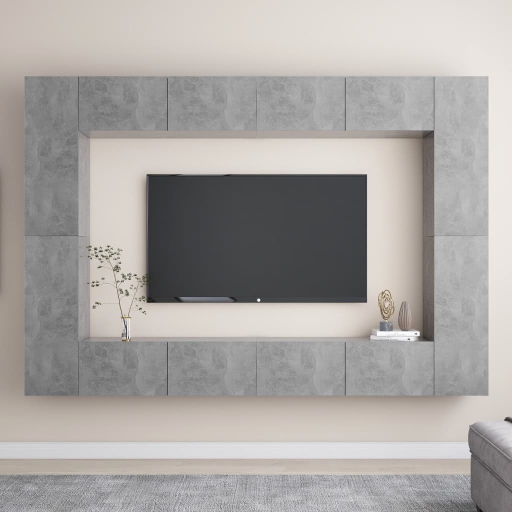 vidaXL Set di Mobili Porta TV 8 pz Grigio Cemento in Legno Multistrato