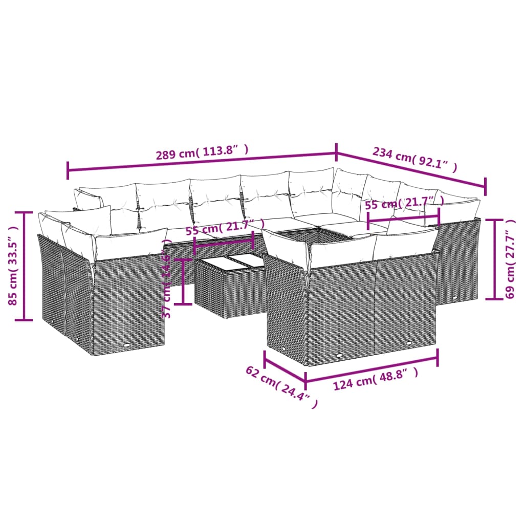 vidaXL Set Divani da Giardino 13pz con Cuscini Nero in Polyrattan